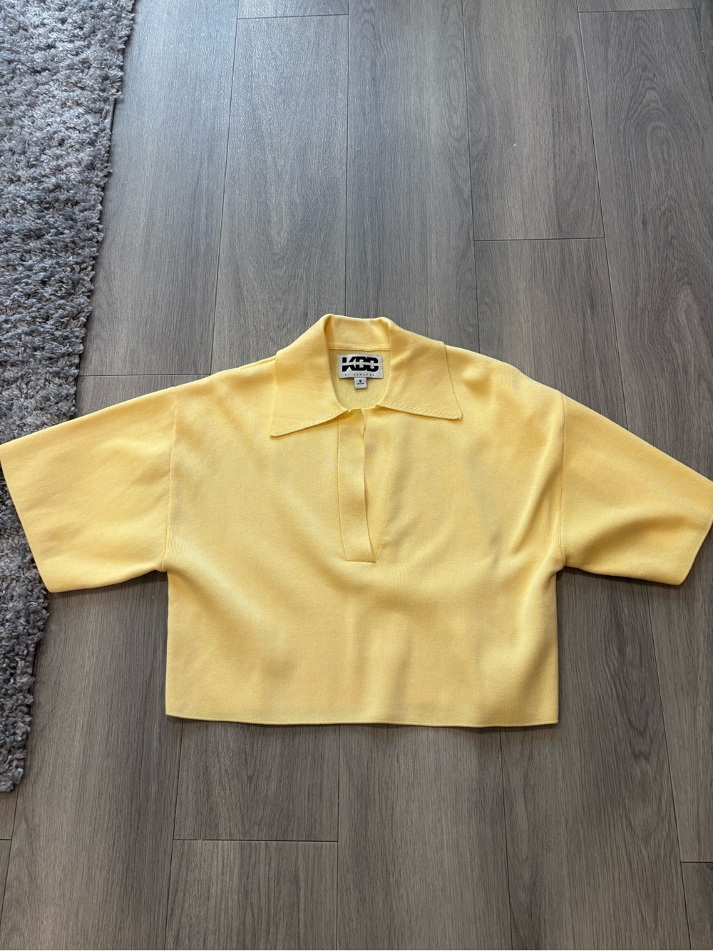 KBB by Kahlana Cropped Polo Knit Top in Soft Yellow, Sz S